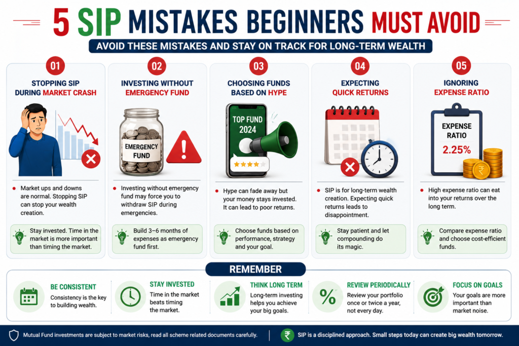 Common SIP mistakes beginners should avoid while investing in mutual funds in India