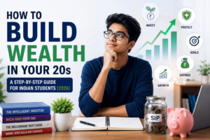 Young Indian student learning how to build wealth in their 20s through budgeting, saving, SIP investing, and smart financial planning