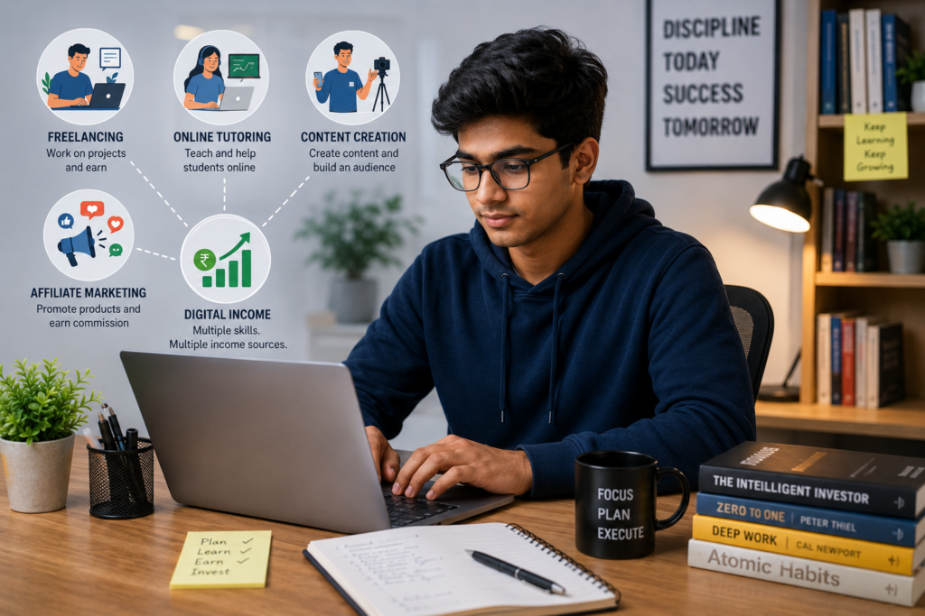 College student earning extra income through freelancing while studying.
